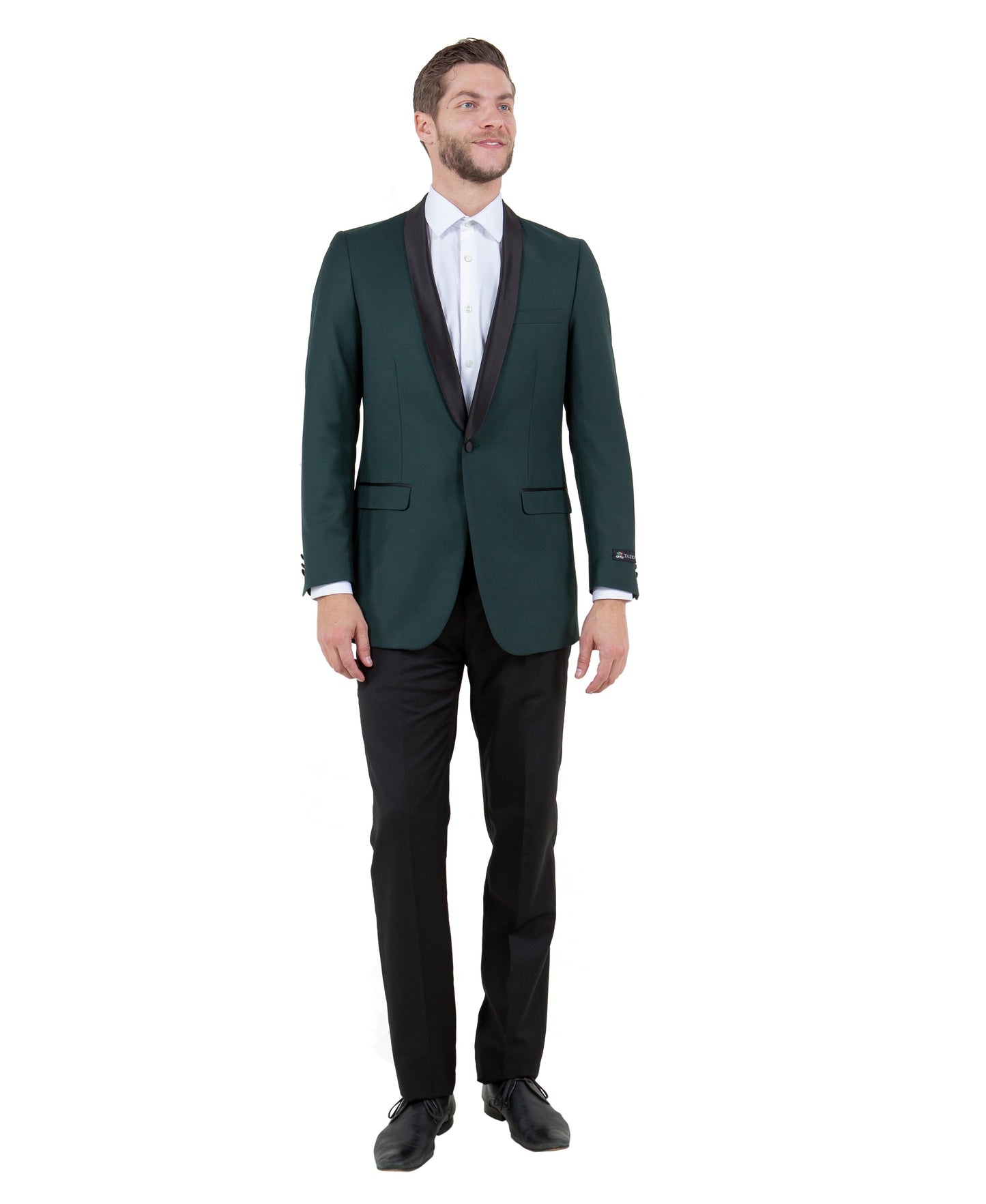 Hunter Green/Black Satin Shawl lapel Slim Fit Tazzio Men's Dinner Jacket