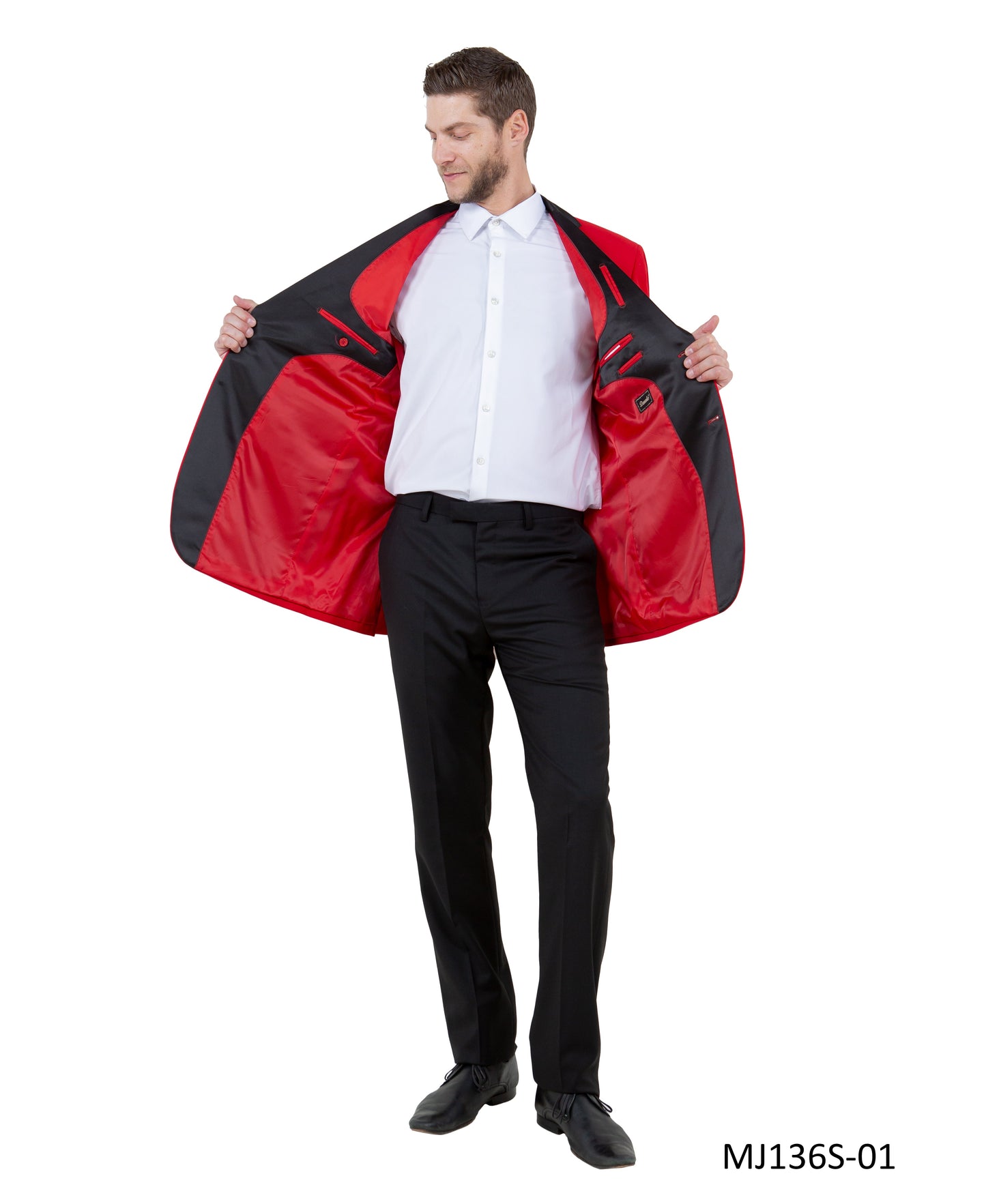 Red/Black Satin Notch Lapel Slim Fit Tazzio Men's Jacket