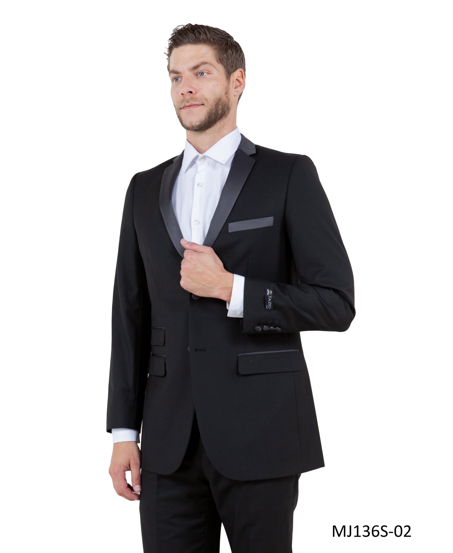 Black/Grey Satin Notch Lapel Slim Fit Tazzio Men's Jacket