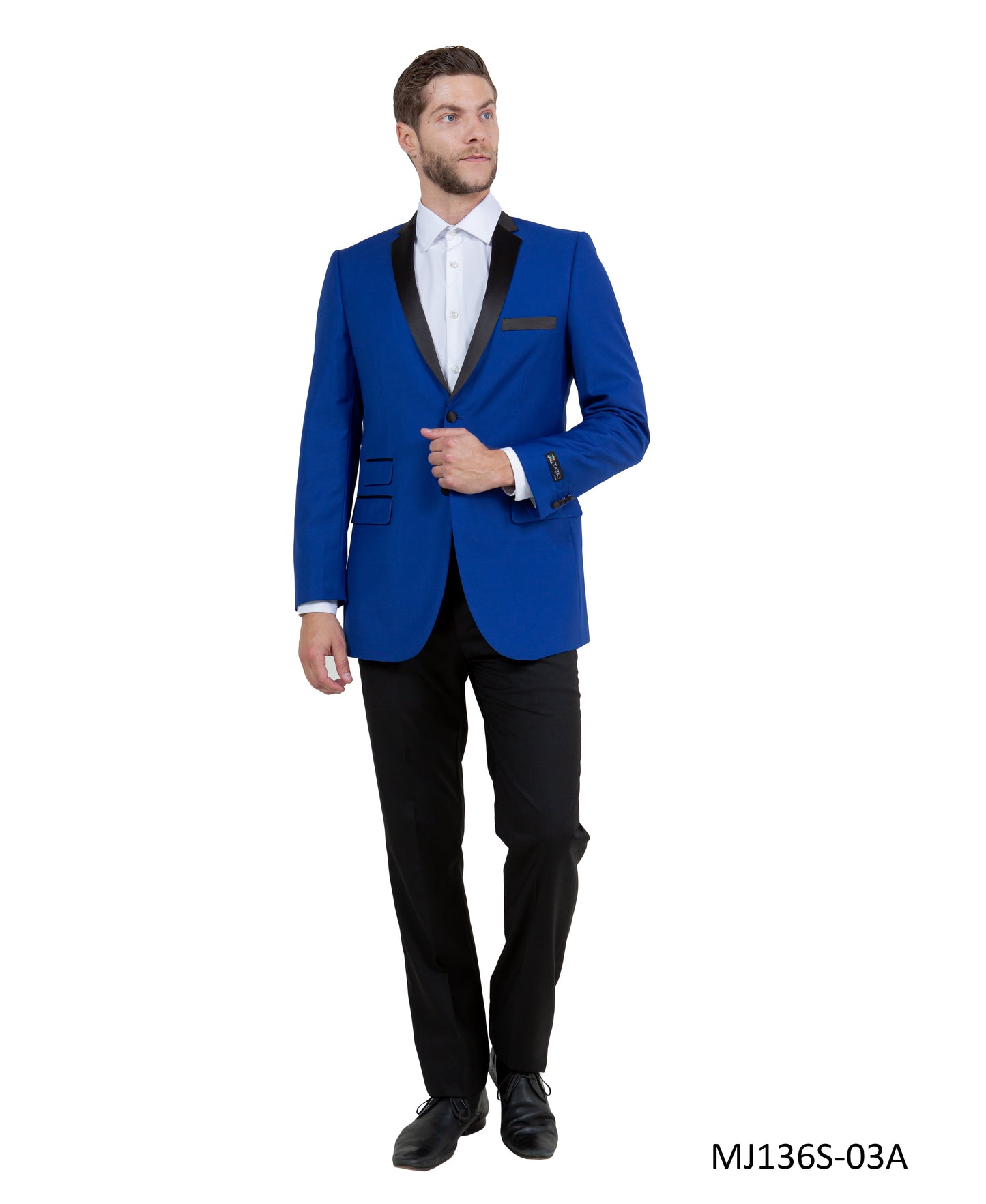 Royal Blue/Black Satin Notch Lapel Slim Fit Tazzio Men's Jacket