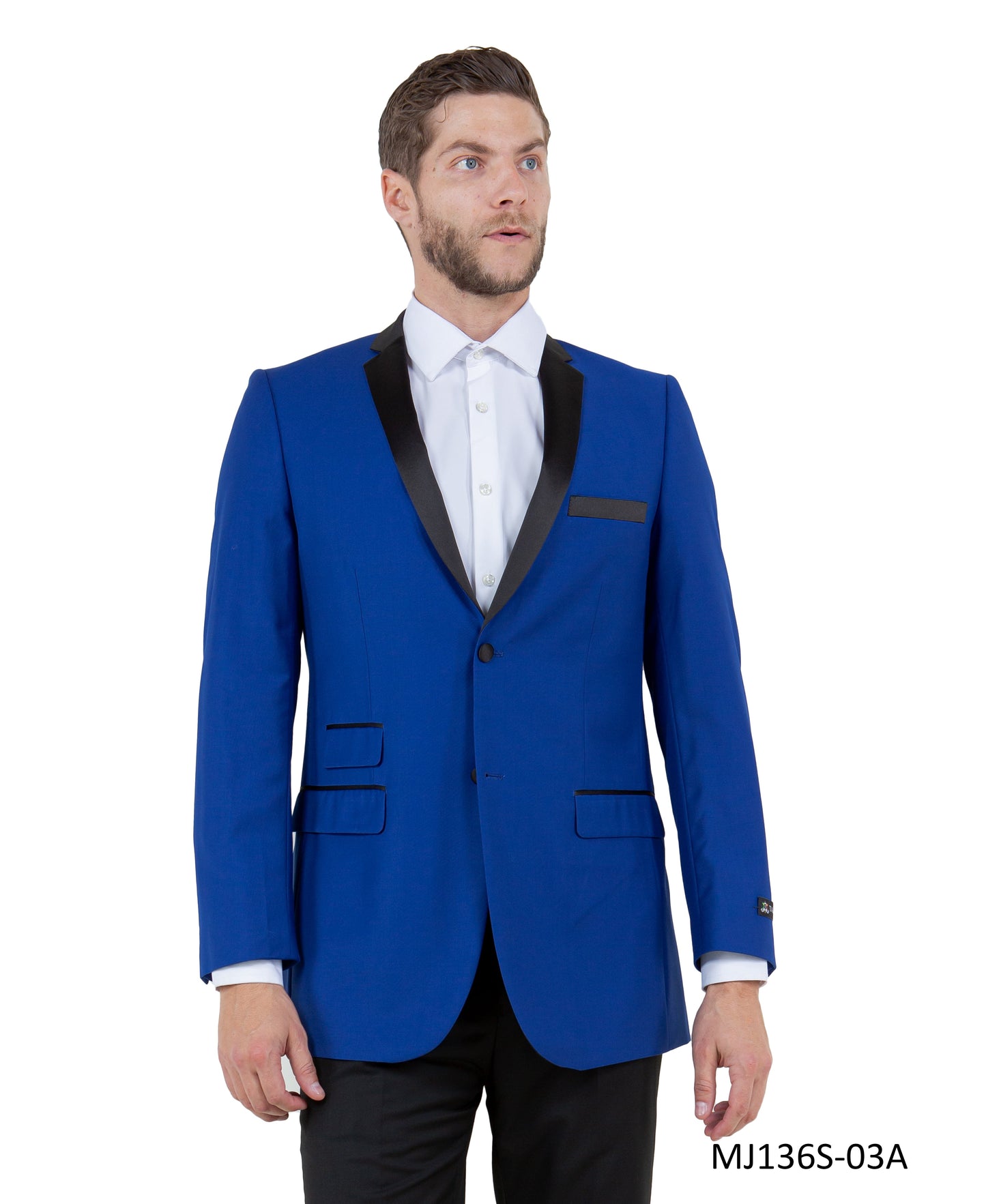 Royal Blue/Black Satin Notch Lapel Slim Fit Tazzio Men's Jacket