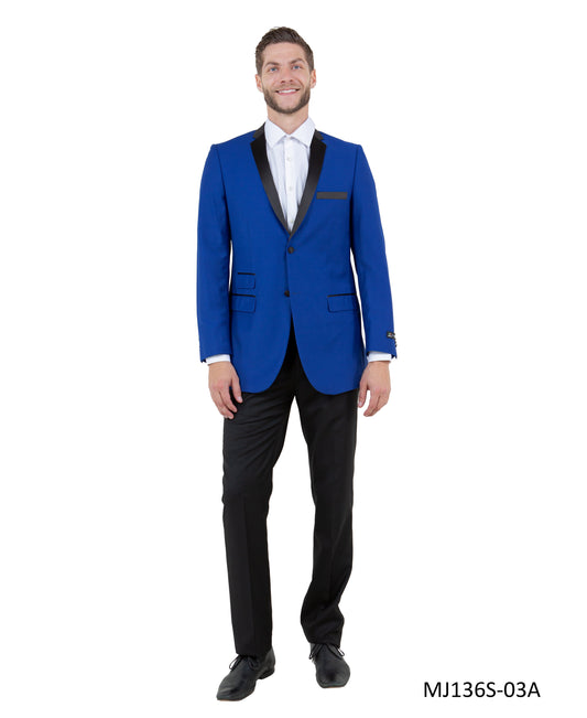 Royal Blue/Black Satin Notch Lapel Slim Fit Tazzio Men's Jacket