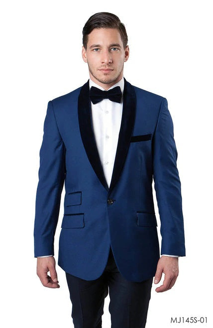 Blue With Velvet Shawl Lapel Slim Fit Tazzio Men's Dinner Jacket