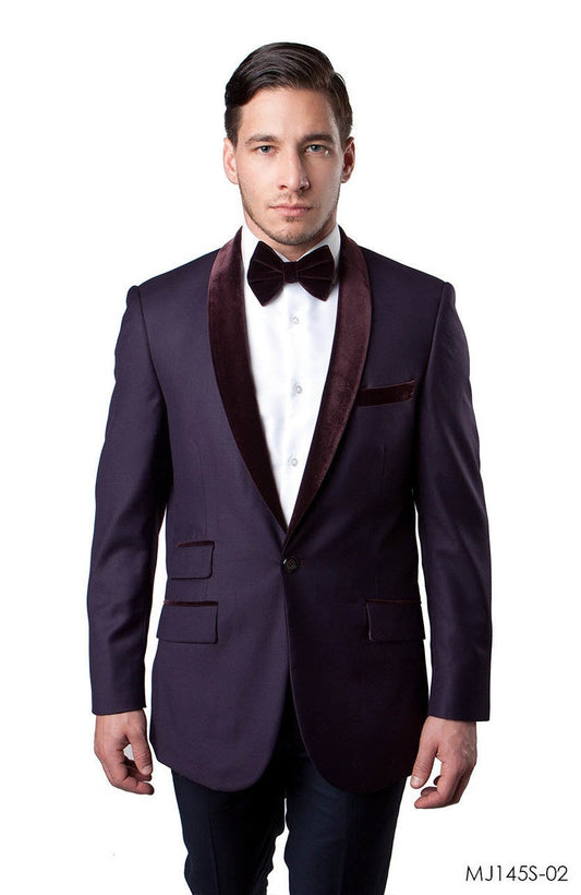 Plum With Velvet Shawl Lapel Slim Fit Tazzio Men's Dinner Jacket