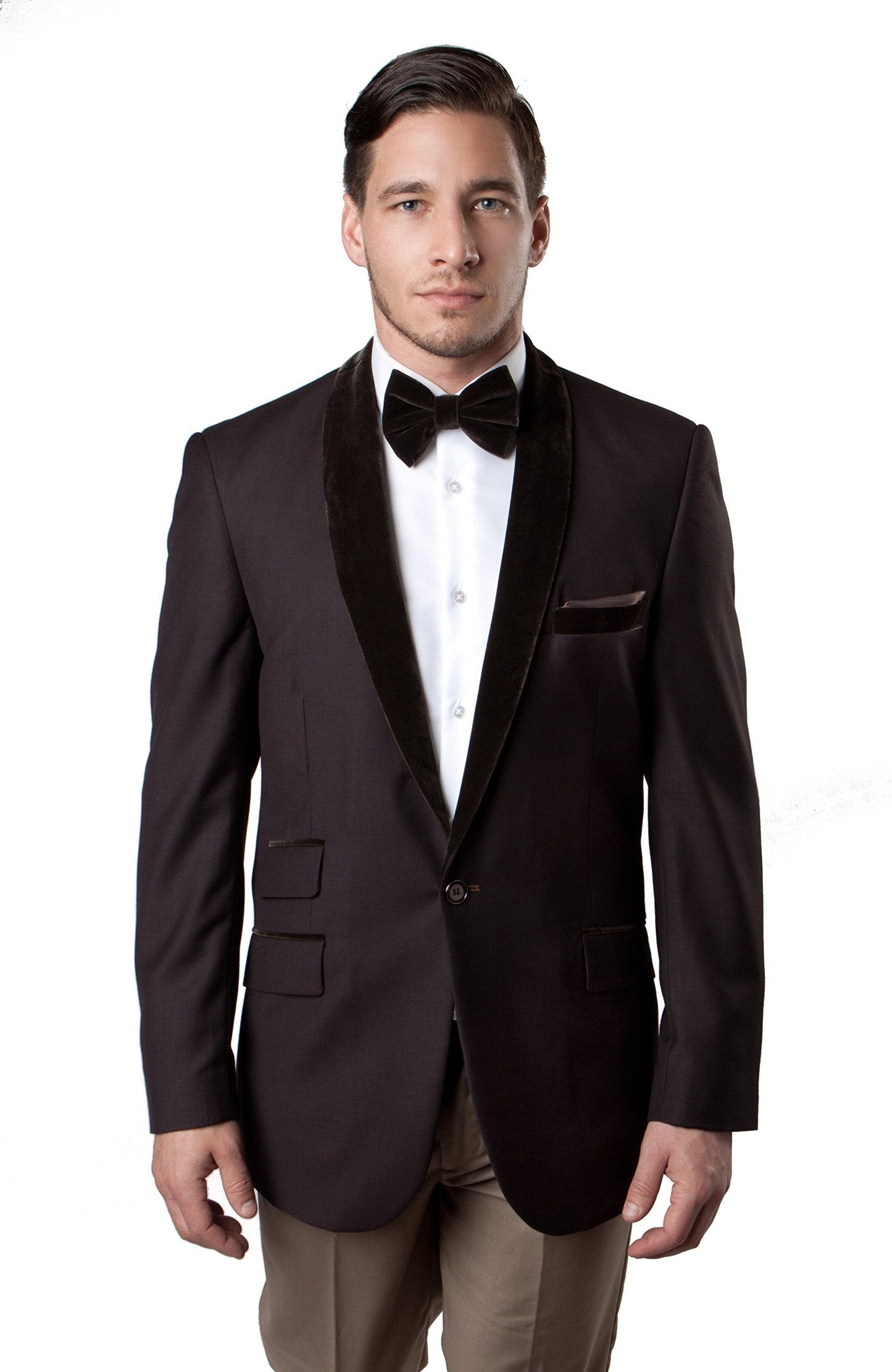 Brown With Velvet Shawl Lapel Slim Fit Tazzio Men's Dinner Jacket