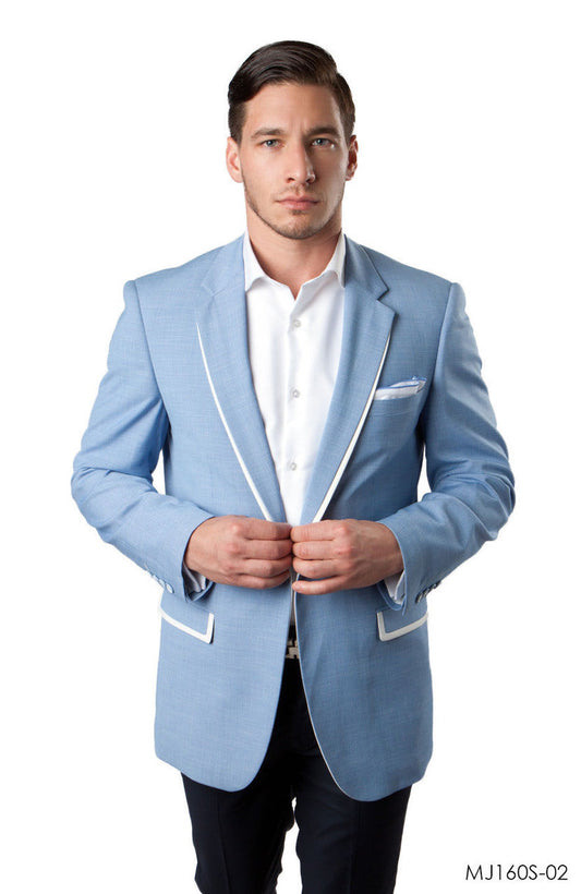 Sky Blue Notch Lapel With White trim Slim Fit Tazzio Men's Jacket