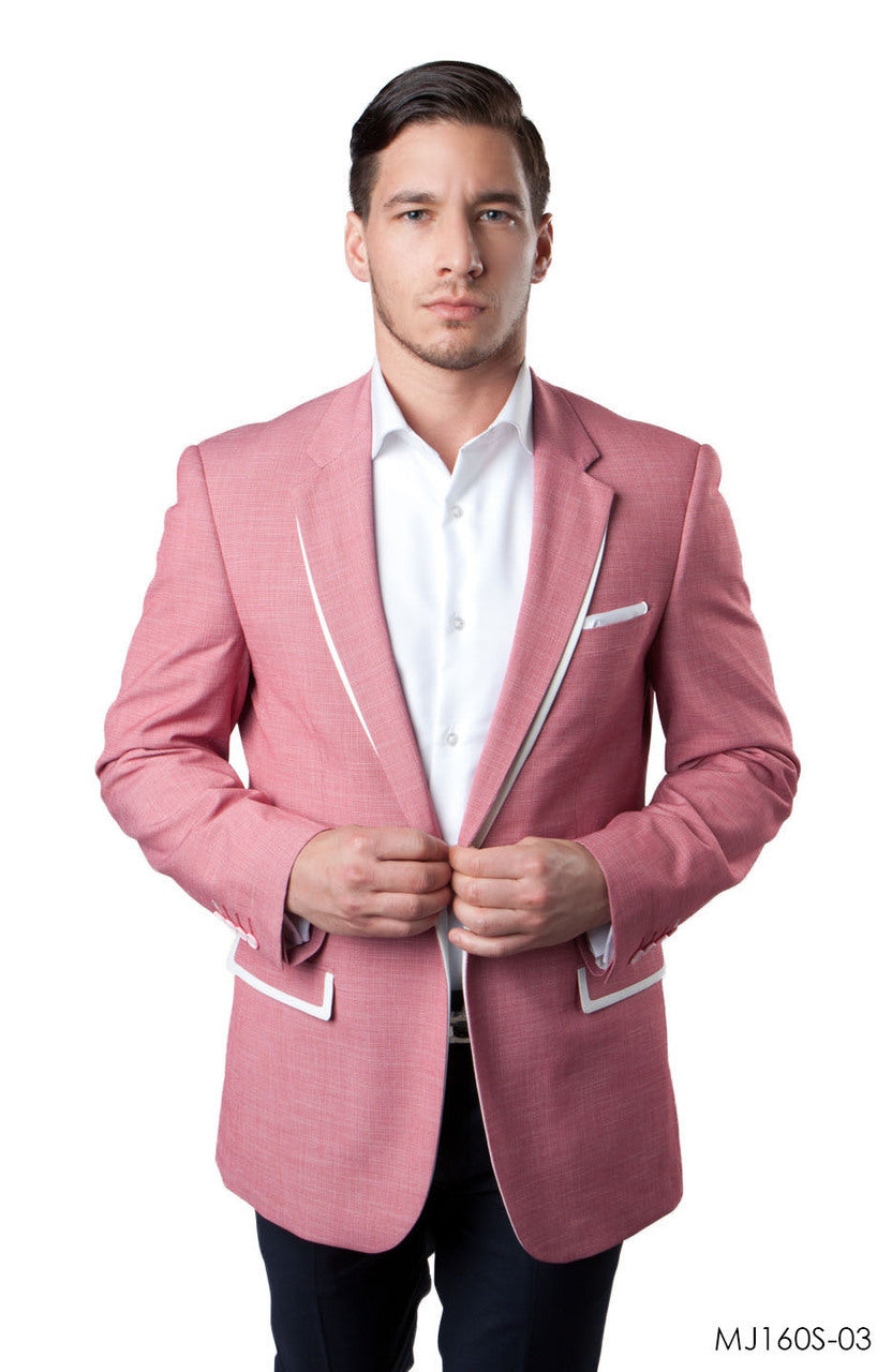 Salmon Notch Lapel With White trim Slim Fit Tazzio Men's Jacket