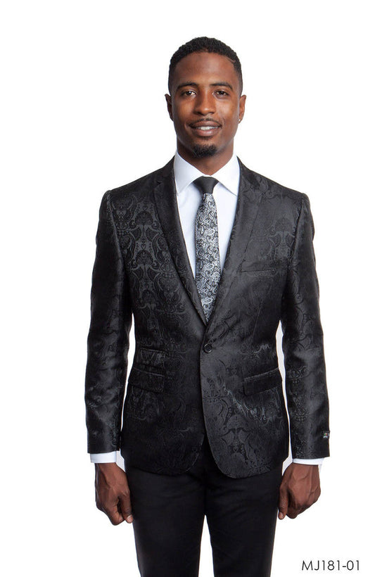 Black Notch Lapel Paisley Slim Fit Tazzio Men's Jacket