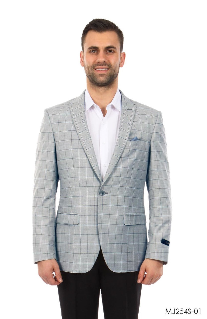 Light Blue Peak Lapel Windowpane Slim Fit Tazzio Men's Jacket