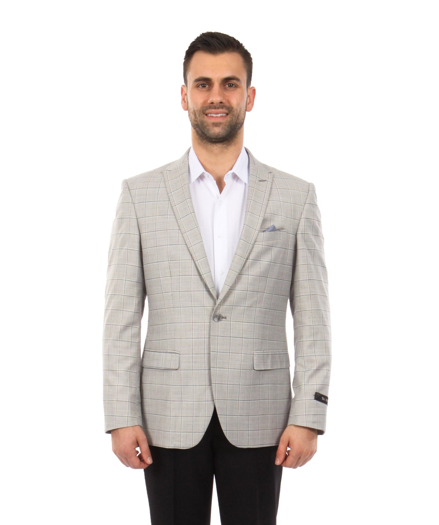 Light Grey Peak Lapel Windowpane Slim Fit Tazzio Men's Jacket