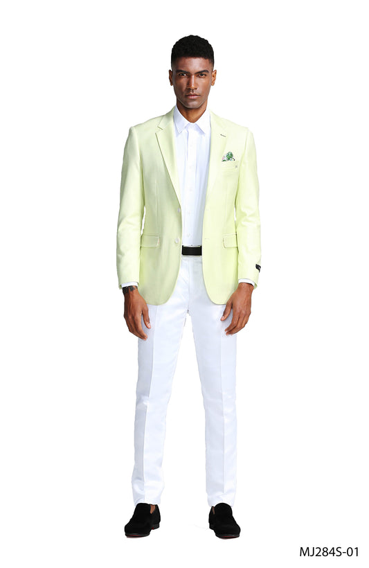 Mint Notch Lapel Linen Look Slim Fit Tazzio Men's Jacket