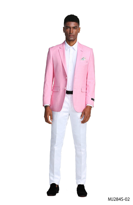 Pink Notch Lapel Linen Look Slim Fit Tazzio Men's Jacket