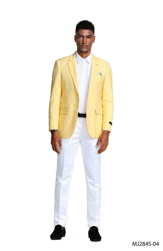 Lemon Notch Lapel Linen Look Slim Fit Tazzio Men's Jacket