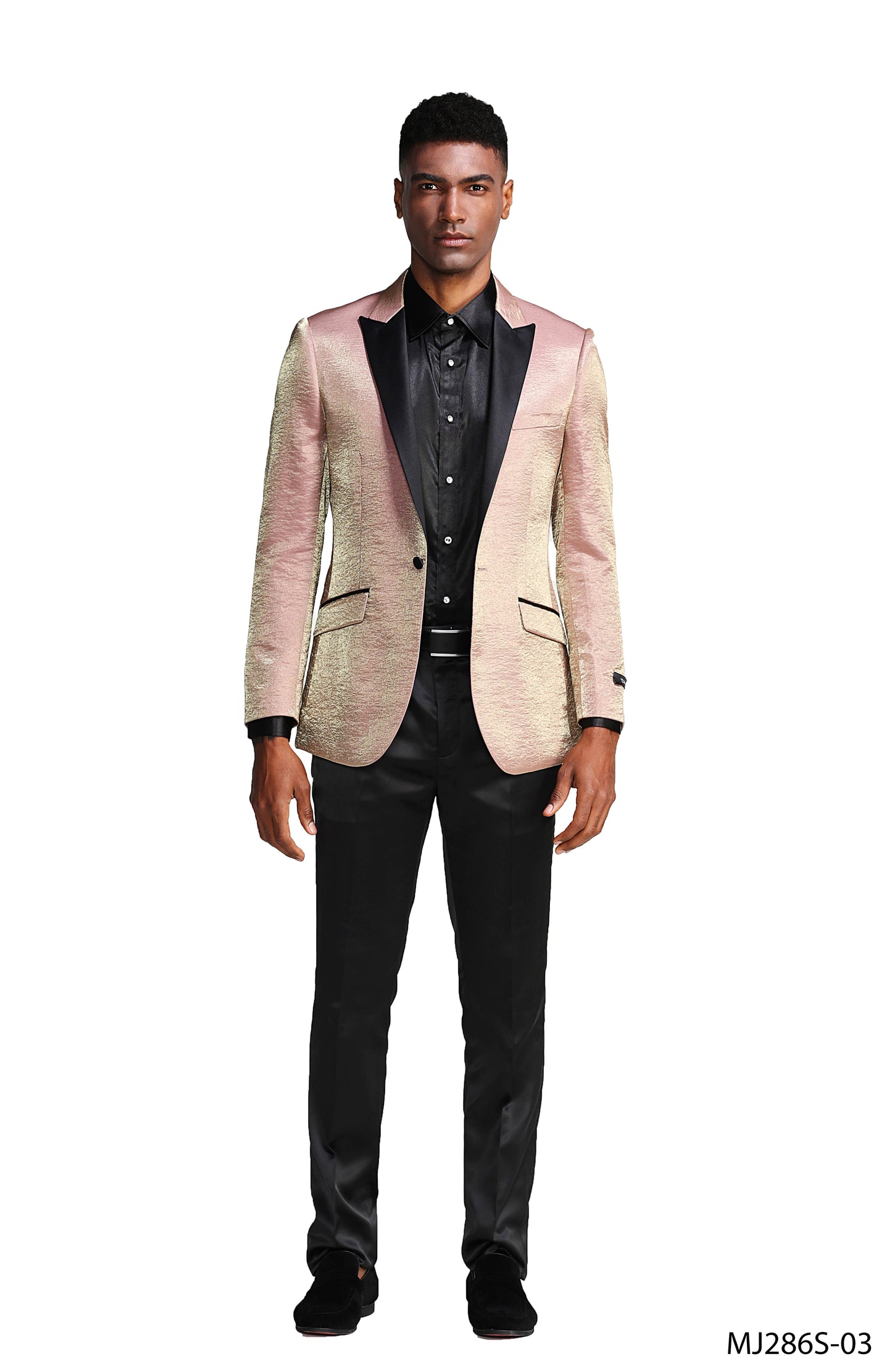 Rose Satin Textured Black Satin Peak Lapel Slim Fit Tazzio Men's Jacket