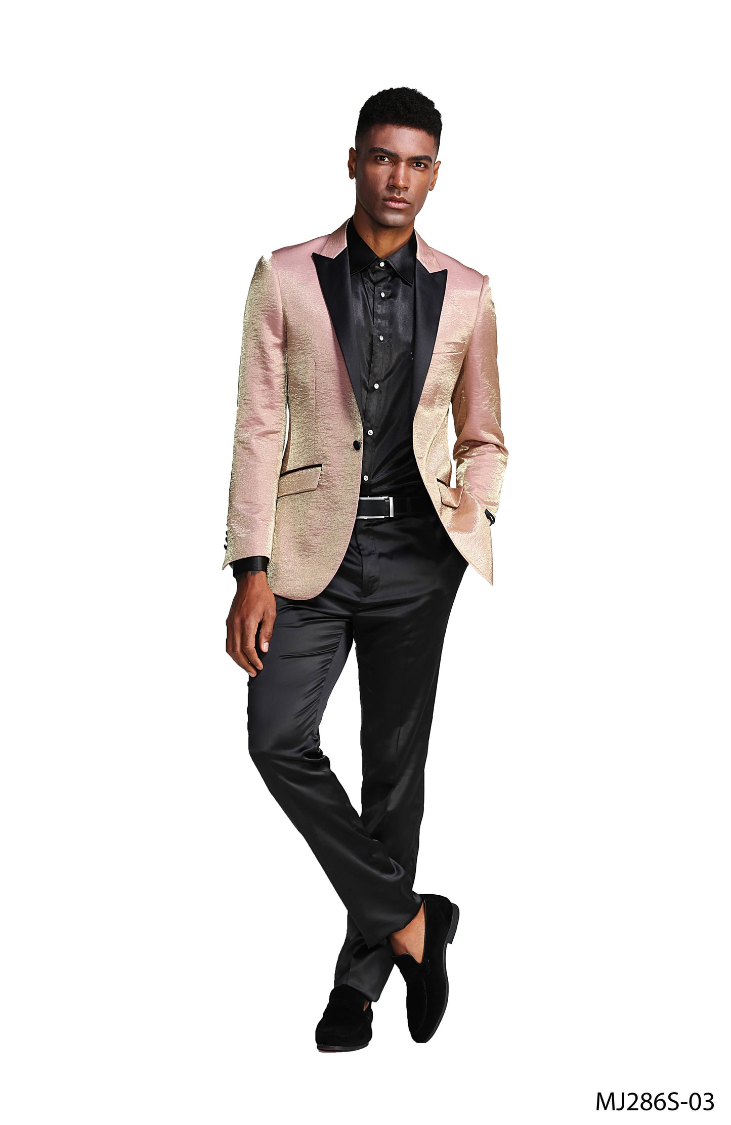 Rose Satin Textured Black Satin Peak Lapel Slim Fit Tazzio Men's Jacket