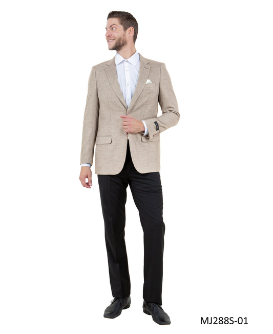 Tan Notch Lapel Linen Look Slim Fit Tazzio Men's Jacket