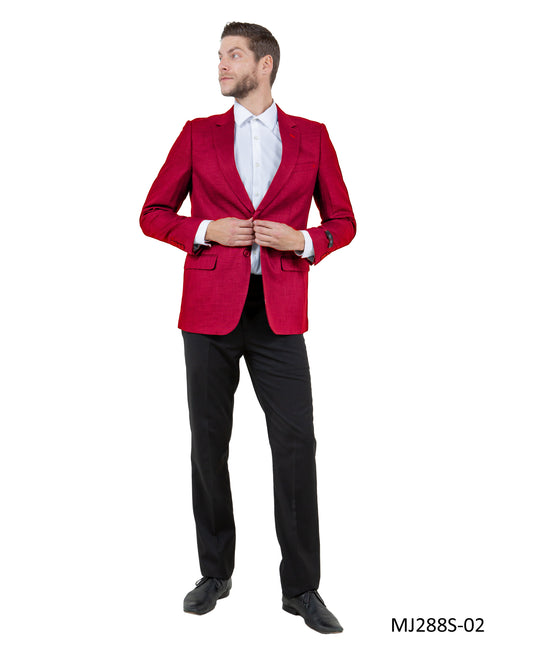 Burgundy Notch Lapel Linen Look Slim Fit Tazzio Men's Jacket