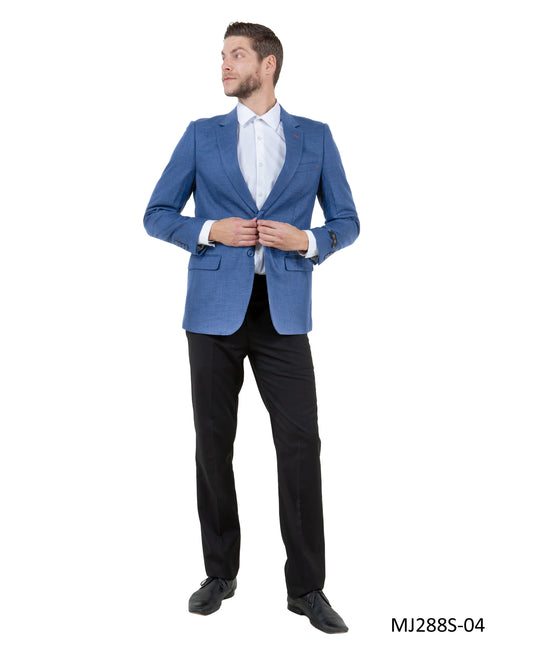 Blue Notch Lapel Linen Look Slim Fit Tazzio Men's Jacket