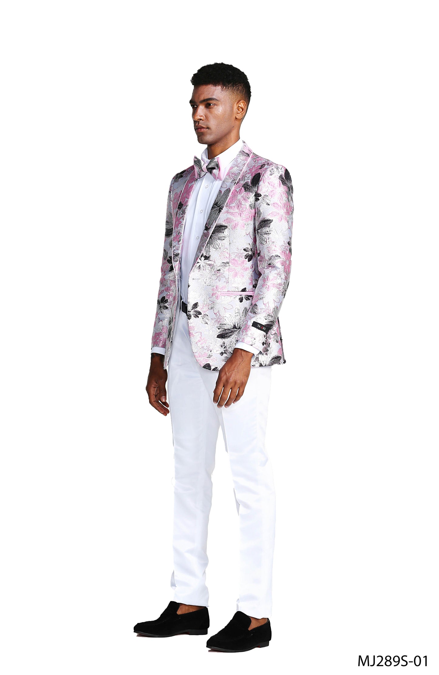 Pink Floral Shawl Lapel Slim Fit Tazzio Men's Jacket With Matching BowTie