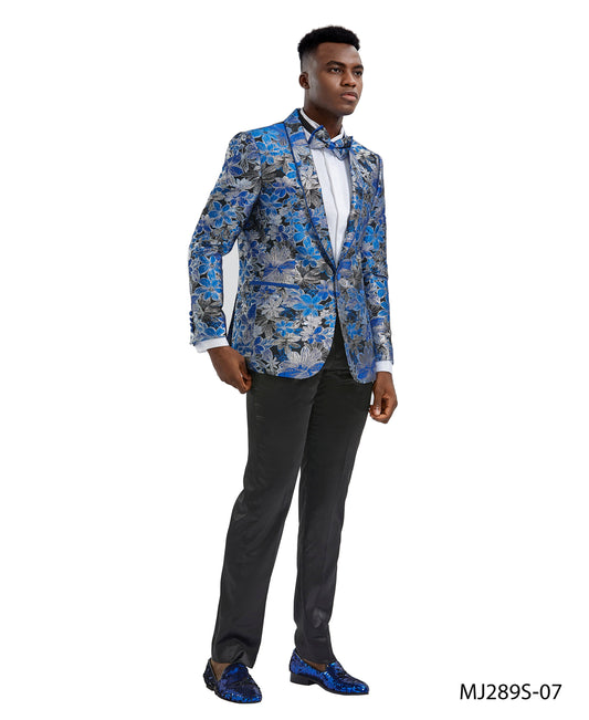 Royal Floral Shawl Lapel Slim Fit Tazzio Men's Jacket With Matching BowTie