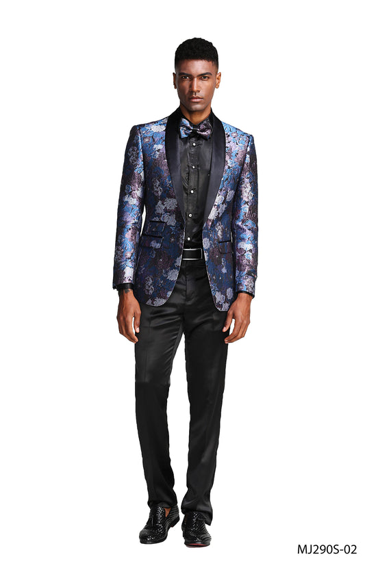 Rose Floral Satin Shawl Lapel Slim Fit Tazzio Men's Jacket With Matching BowTie