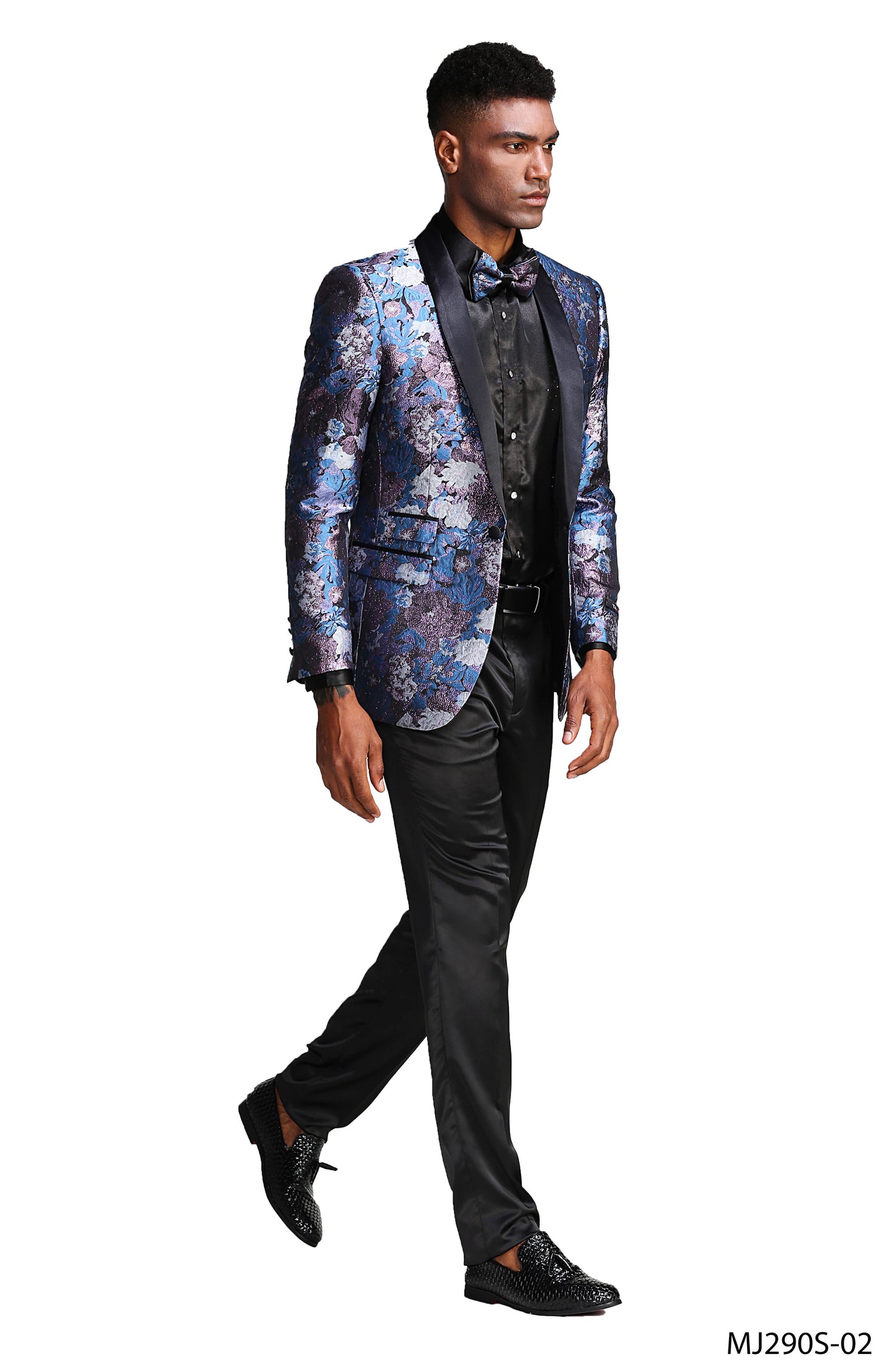 Rose Floral Satin Shawl Lapel Slim Fit Tazzio Men's Jacket With Matching BowTie