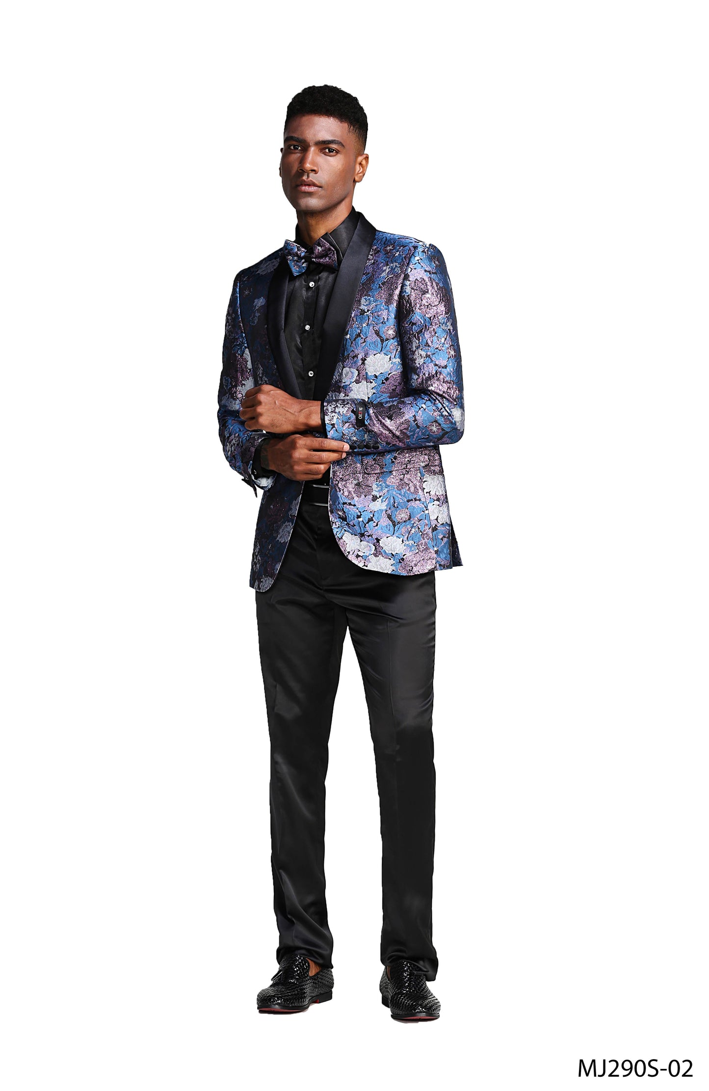 Rose Floral Satin Shawl Lapel Slim Fit Tazzio Men's Jacket With Matching BowTie