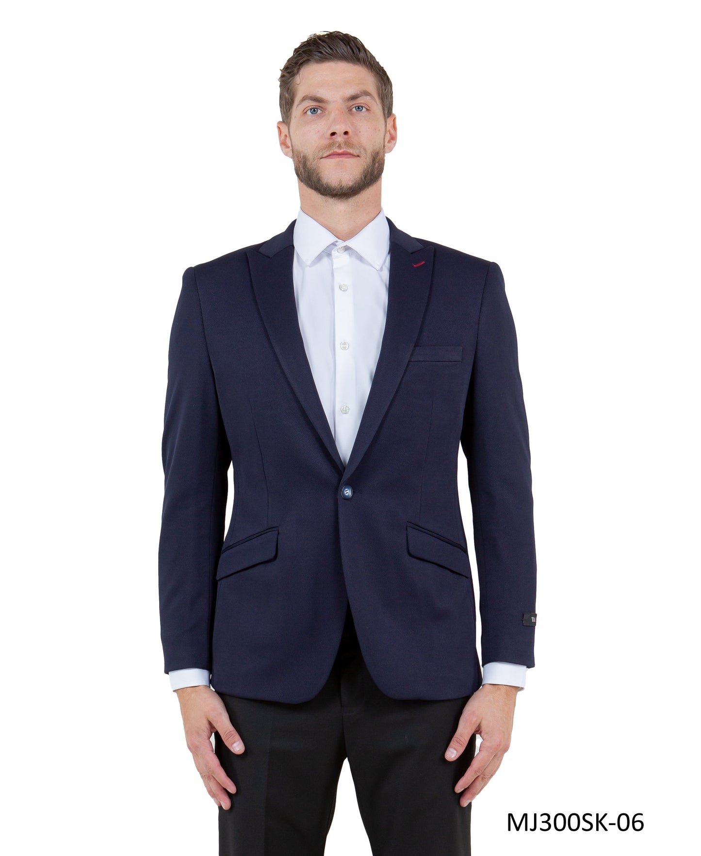 Navy Peak Lapel Skinny Fit Tazzio Knit Men's Jacket