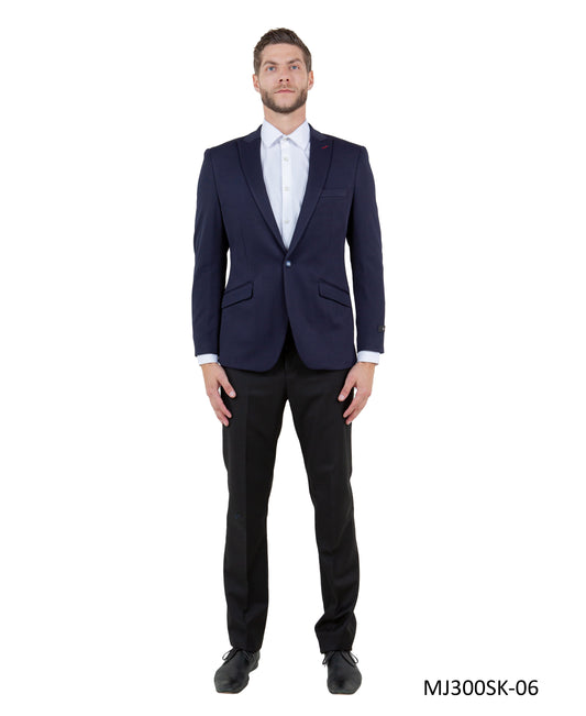 Navy Peak Lapel Skinny Fit Tazzio Knit Men's Jacket