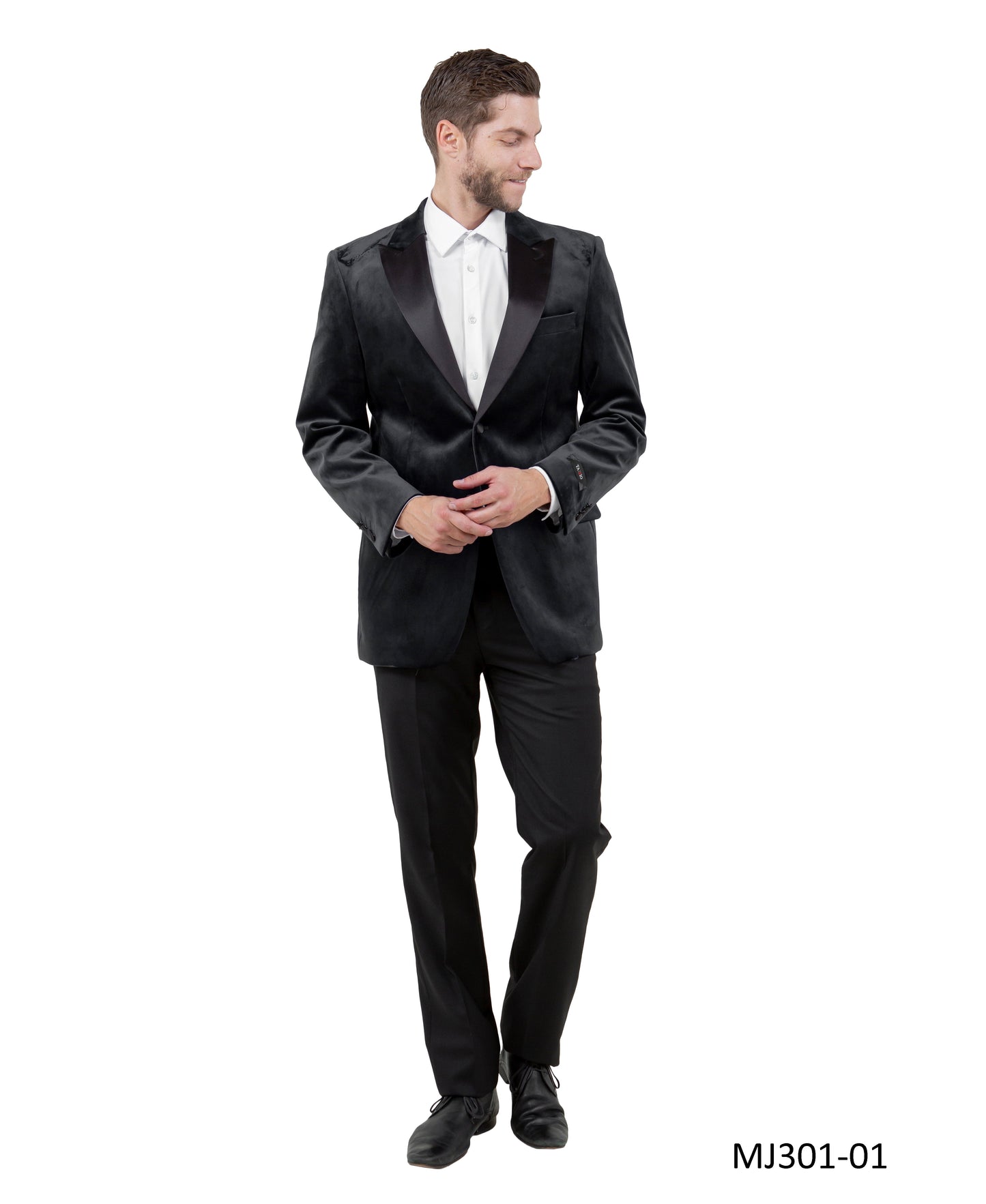 Black Velvet Modern Fit Satin Peak Lapel Tazzio Men's Jacket