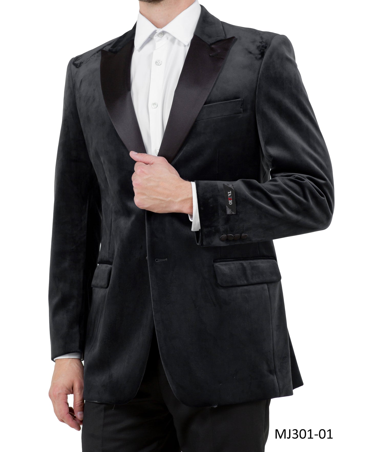 Black Velvet Modern Fit Satin Peak Lapel Tazzio Men's Jacket