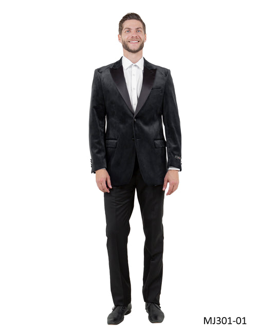 Black Velvet Modern Fit Satin Peak Lapel Tazzio Men's Jacket