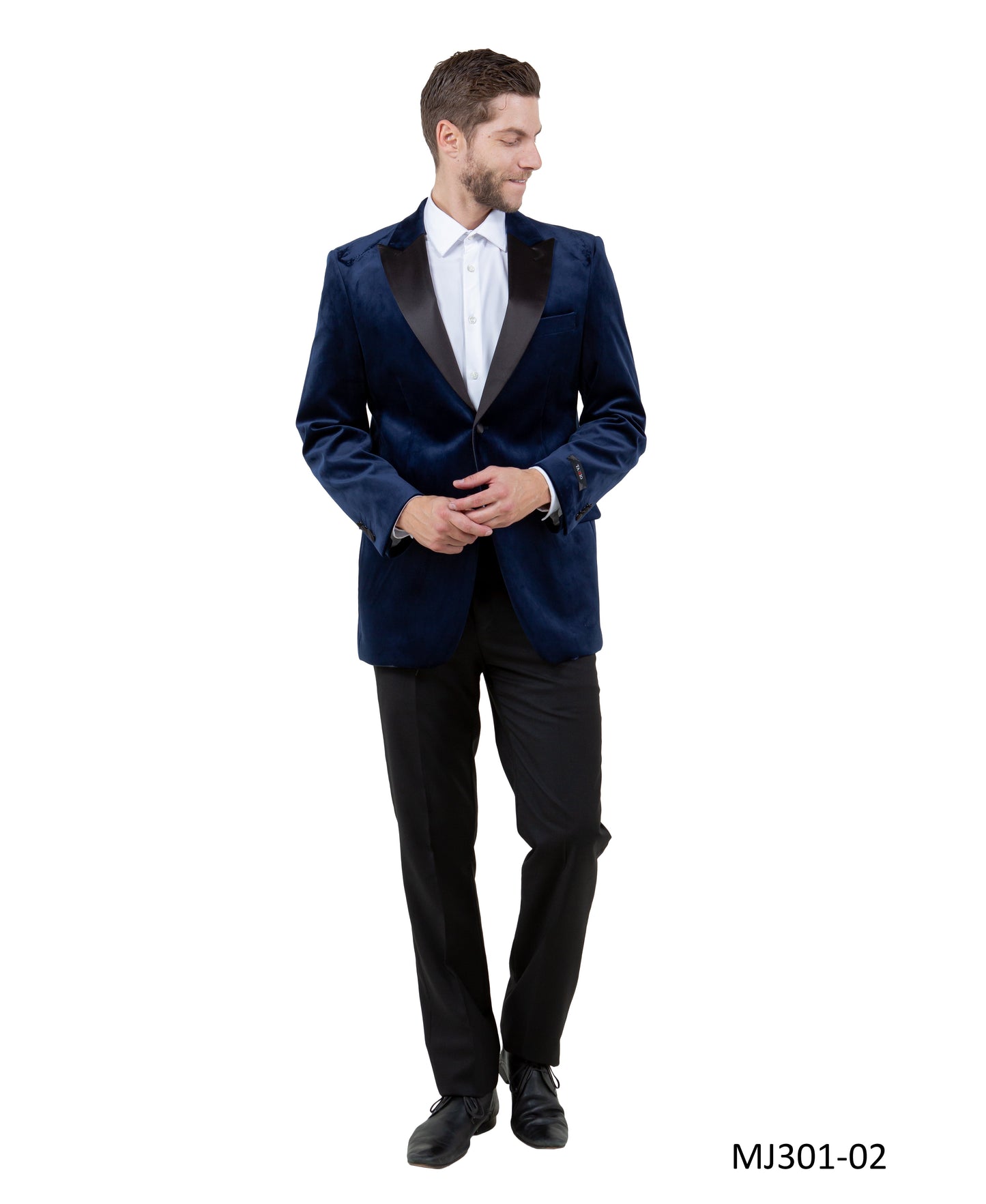 Navy Velvet Modern Fit Satin Peak Lapel Tazzio Men's Jacket