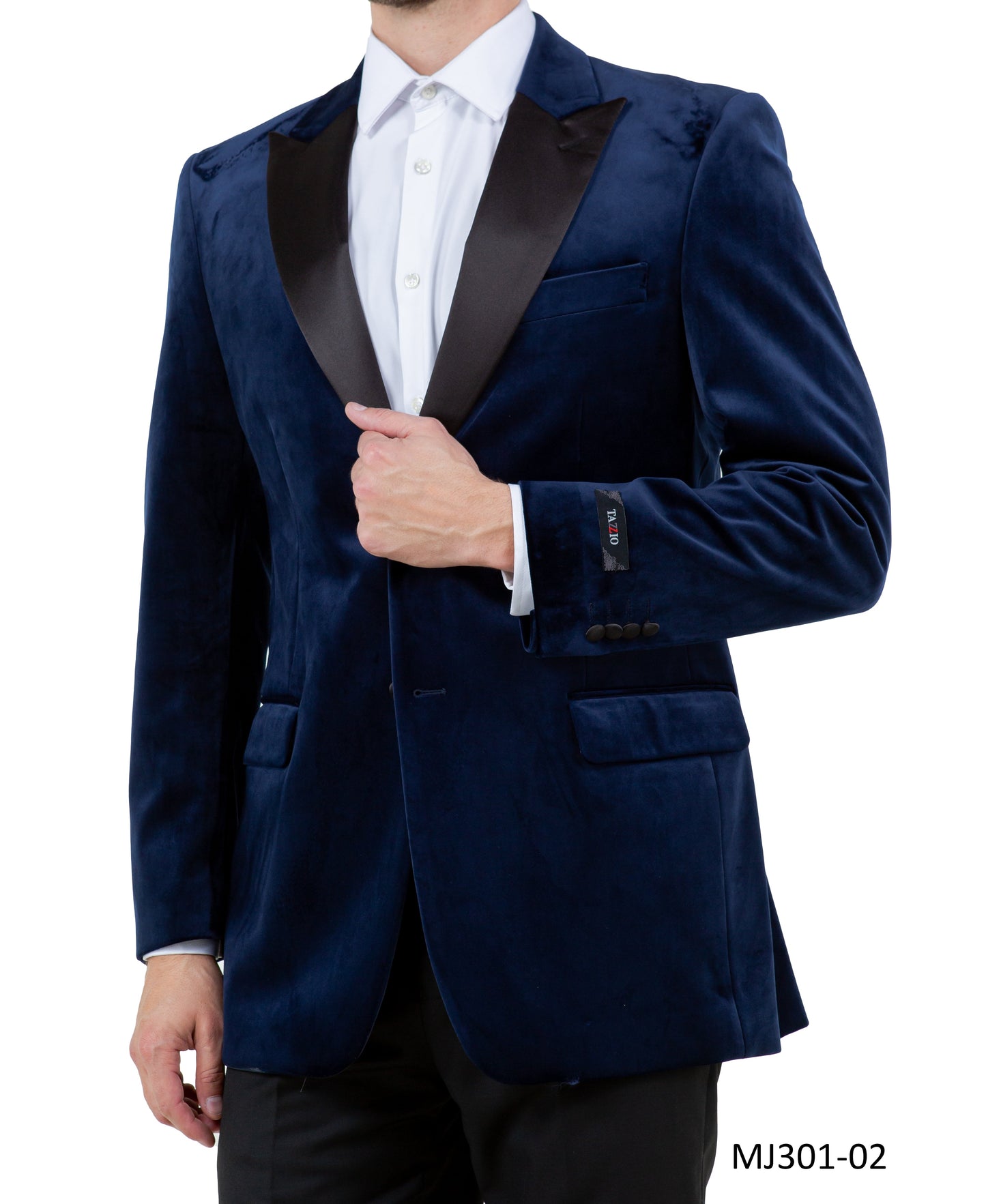 Navy Velvet Modern Fit Satin Peak Lapel Tazzio Men's Jacket