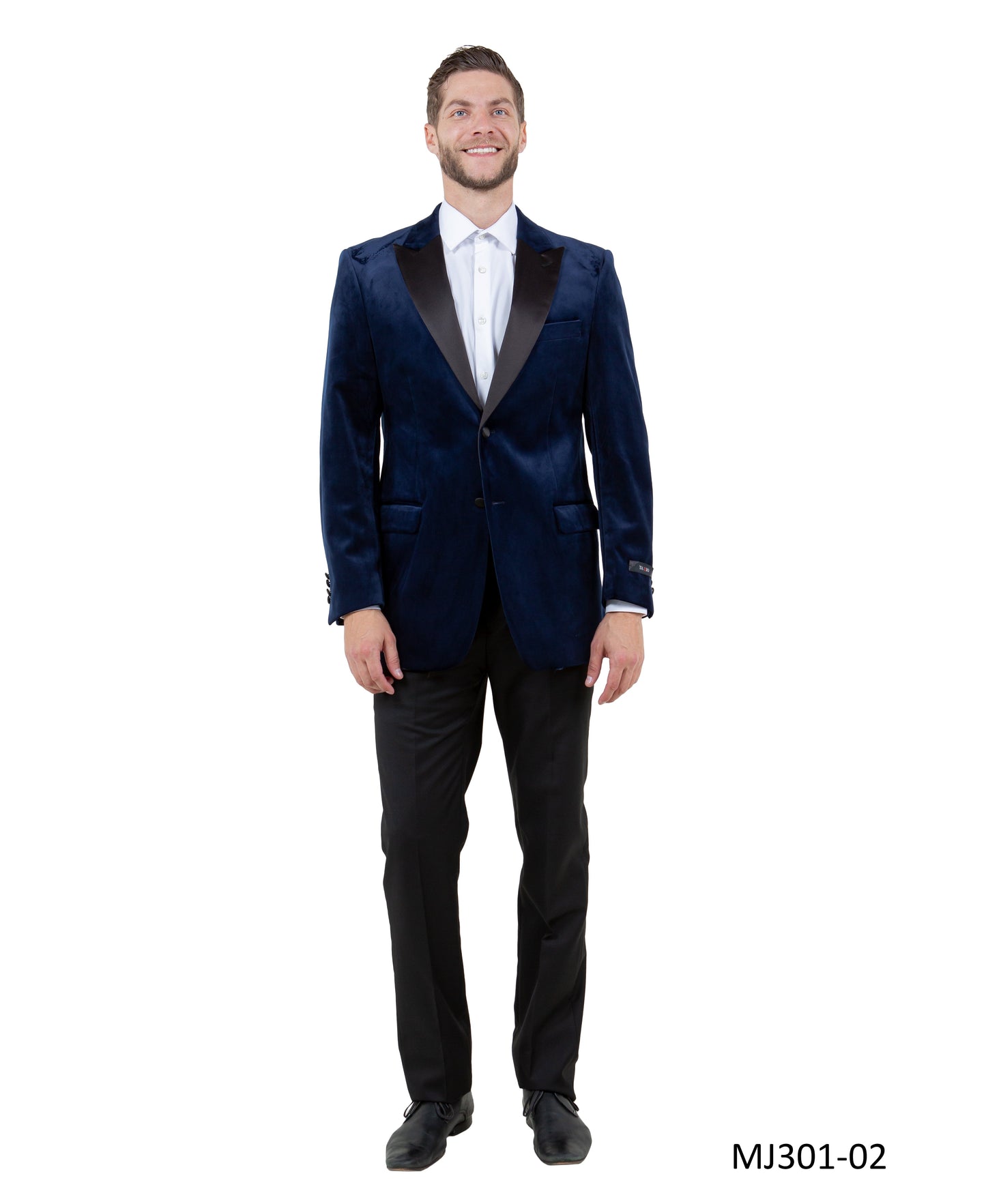 Navy Velvet Modern Fit Satin Peak Lapel Tazzio Men's Jacket