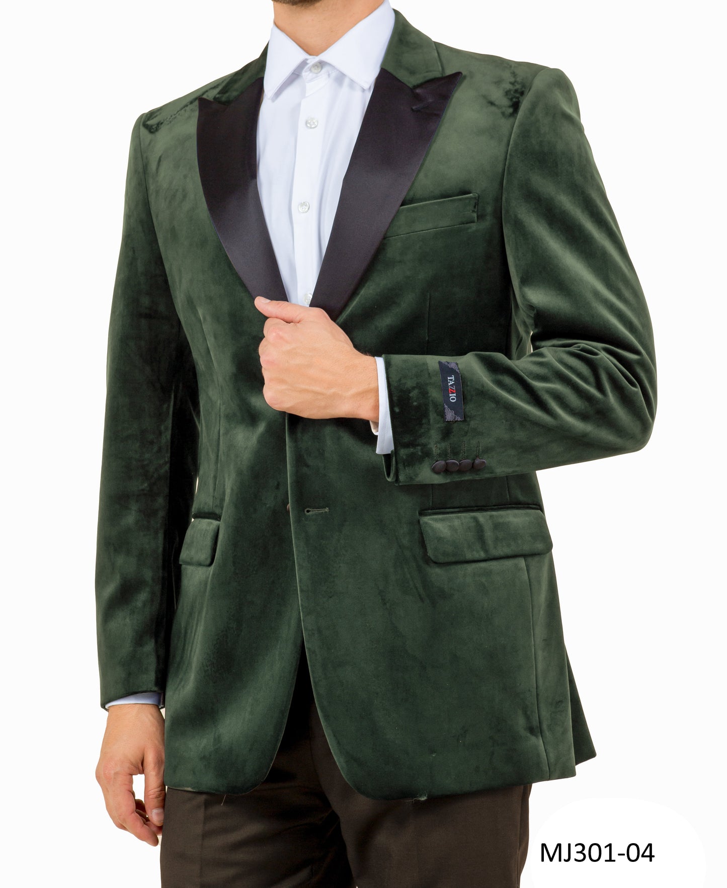 Olive Velvet Modern Fit Satin Peak Lapel Tazzio Men's Jacket