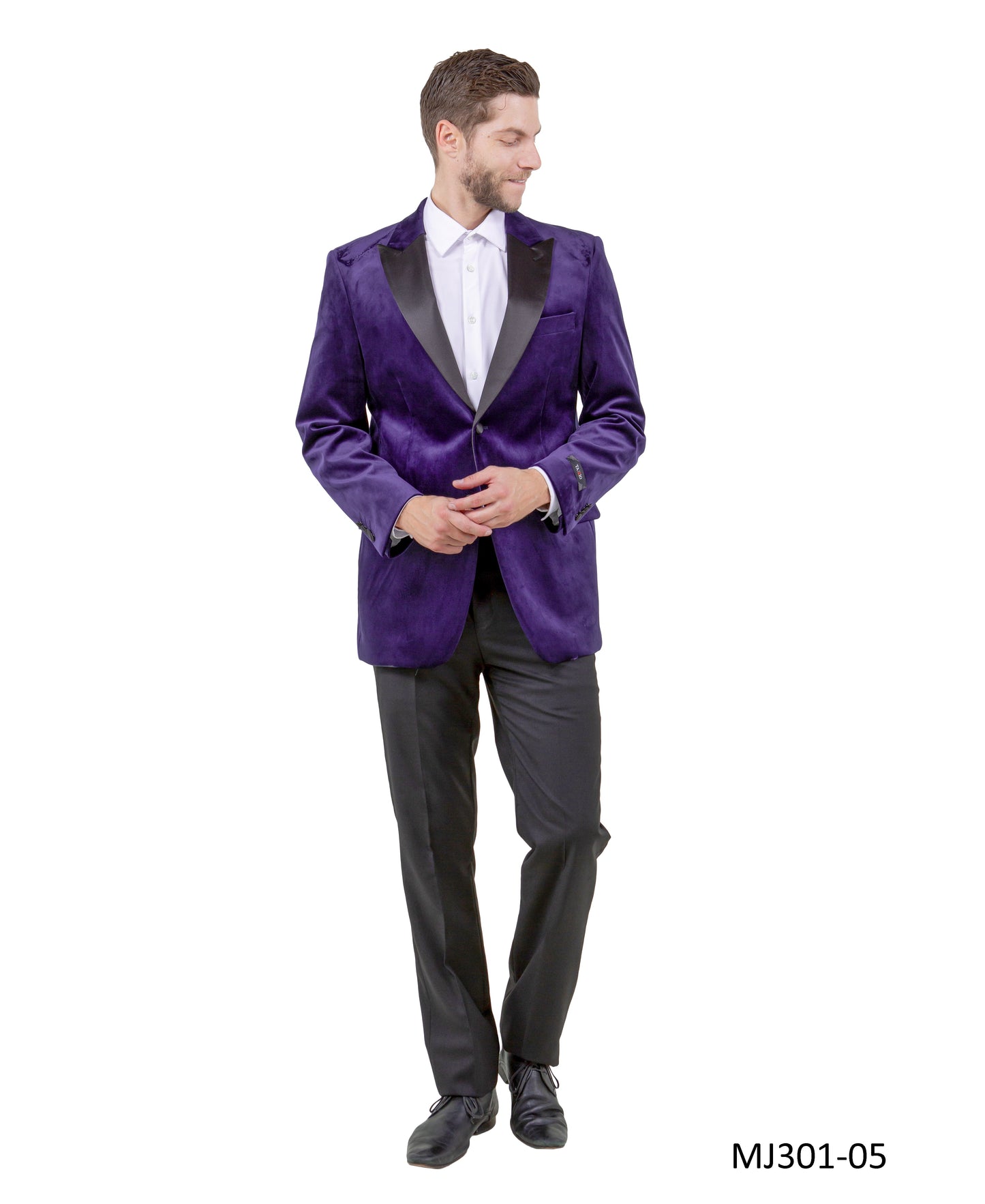 Purple Velvet Modern Fit Satin Peak Lapel Tazzio Men's Jacket