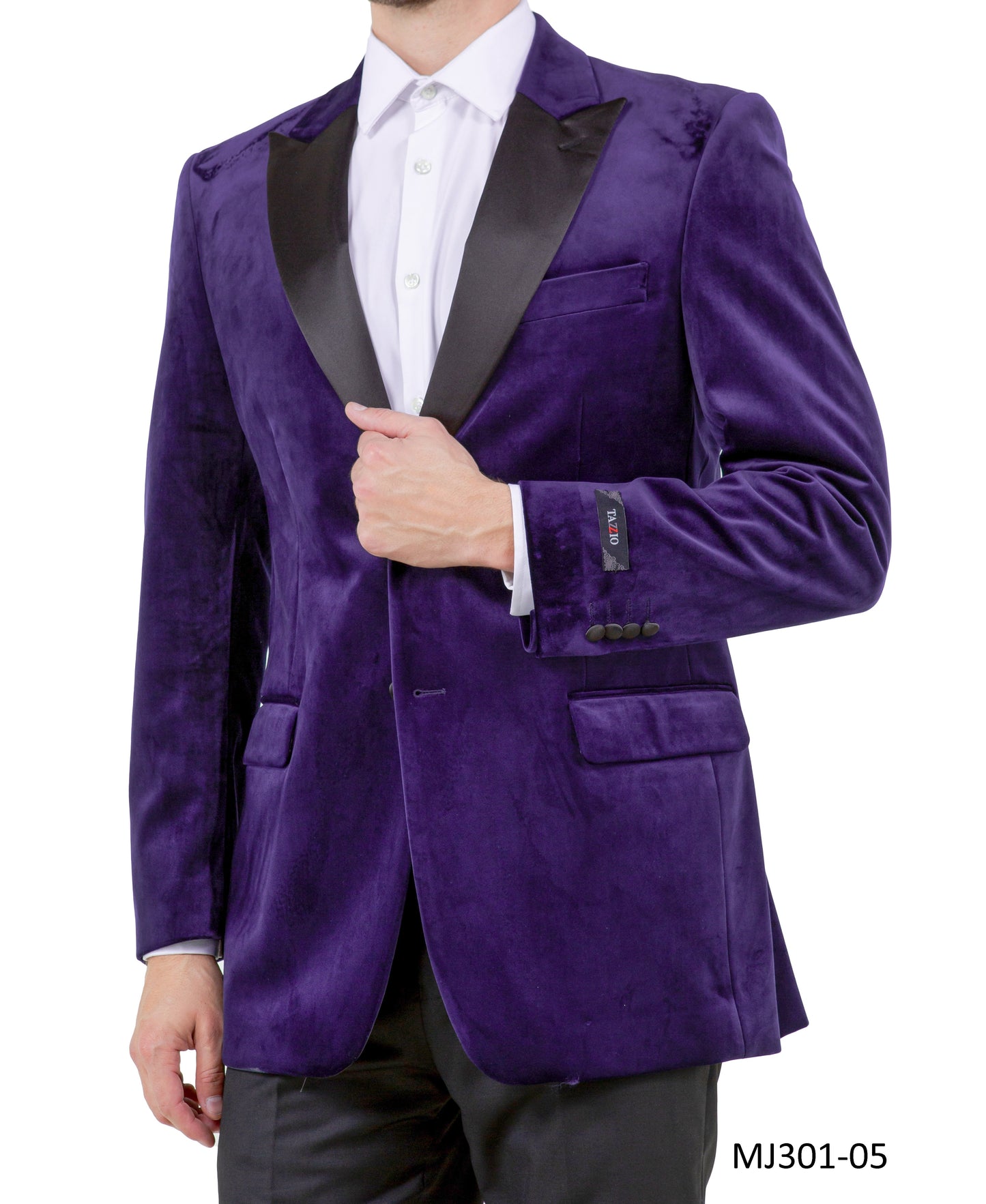 Purple Velvet Modern Fit Satin Peak Lapel Tazzio Men's Jacket