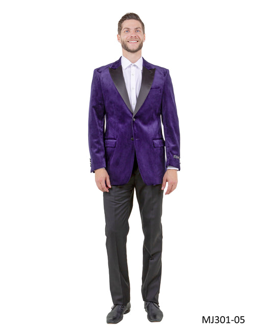 Purple Velvet Modern Fit Satin Peak Lapel Tazzio Men's Jacket