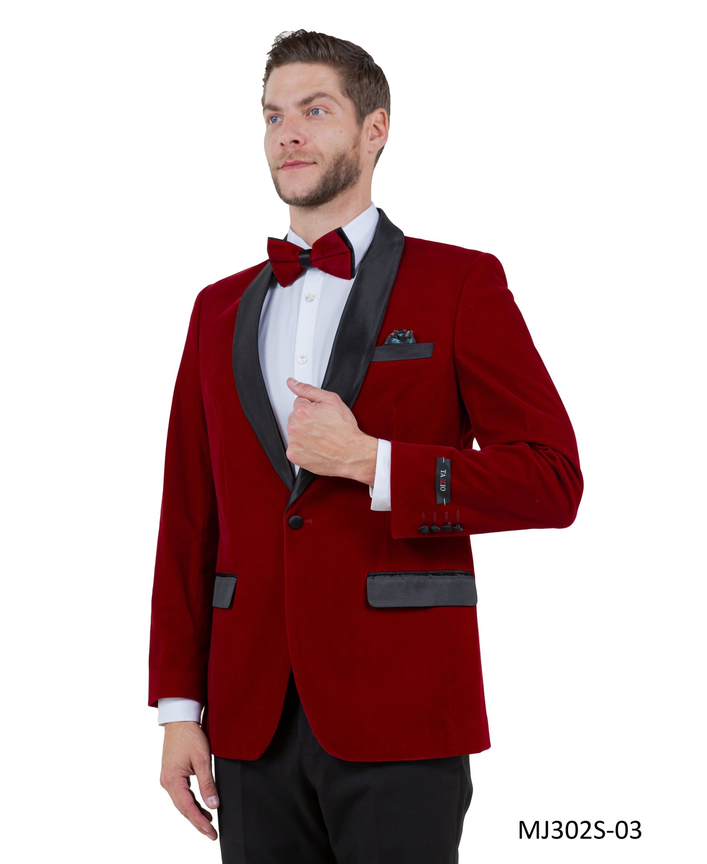 Burgundy Velvet Satin Shawl Lapel Slim Fit Tazzio Men's Jacket  With Matching Bowtie