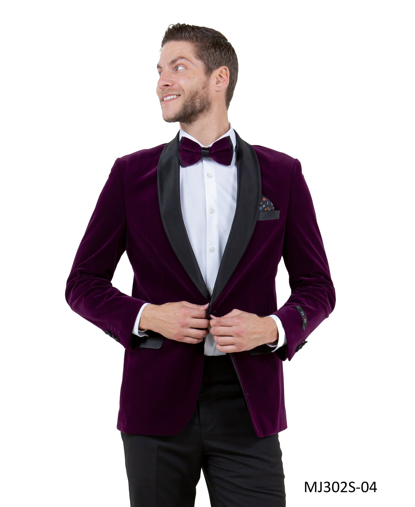 Purple Velvet Satin Shawl Lapel Slim Fit Tazzio Men's Jacket  With Matching Bowtie