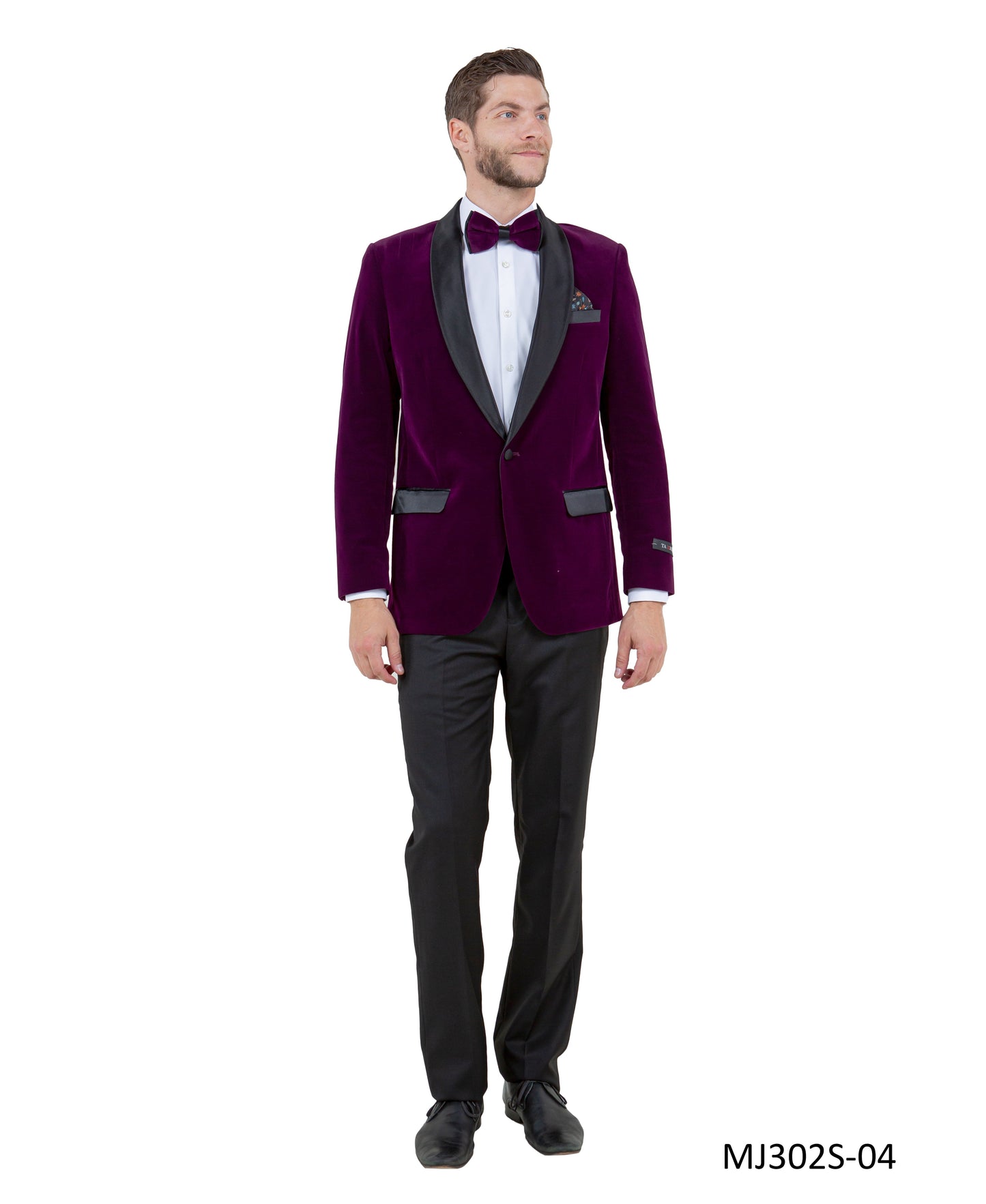 Purple Velvet Satin Shawl Lapel Slim Fit Tazzio Men's Jacket  With Matching Bowtie