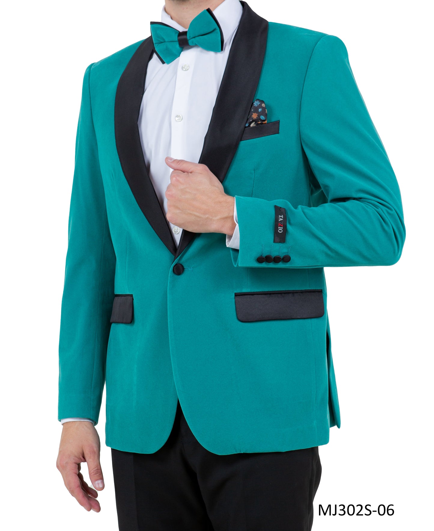 Teal Velvet Satin Shawl Lapel Slim Fit Tazzio Men's Jacket  With Matching Bowtie