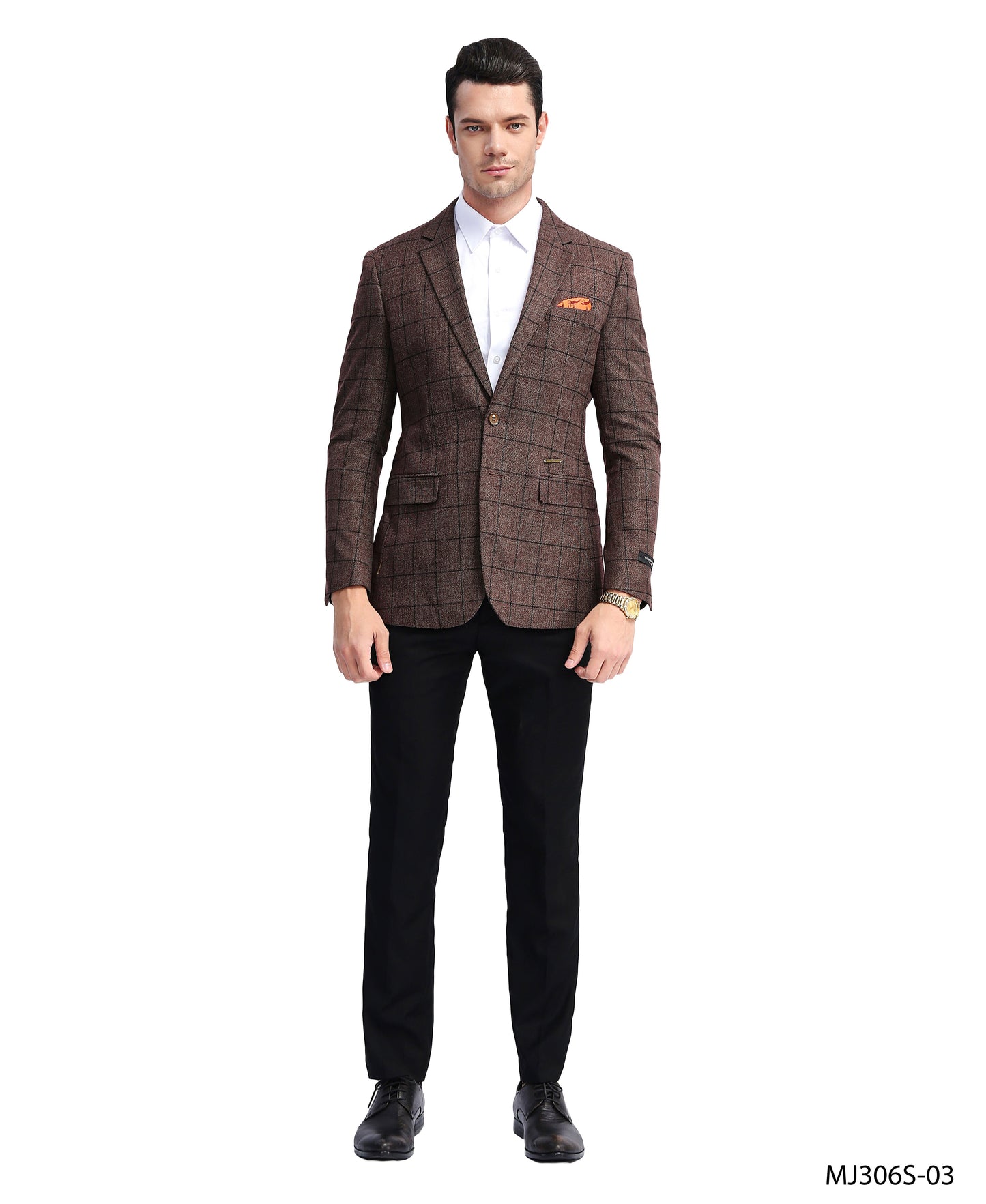 Brown Checker Plaid Notch Lapel Slim Fit Tazzio Men's Jacket