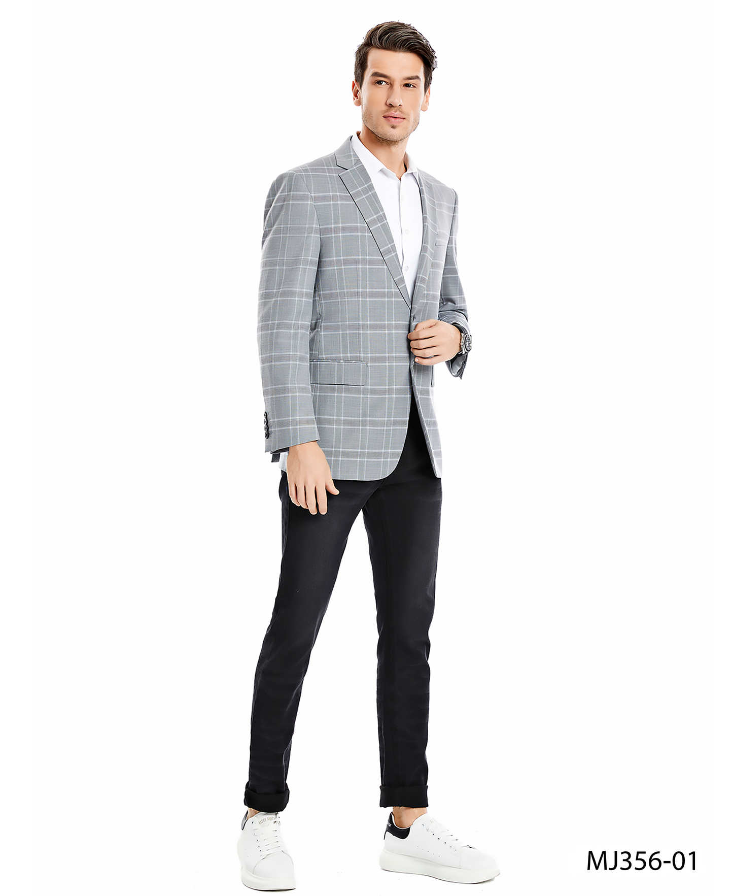 Light Grey Plaid Notch Lapel Modern Fit Zegarie Men's Jacket