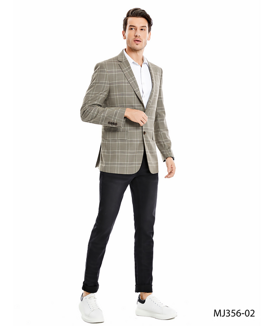 Tan Plaid Notch Lapel Modern Fit Zegarie Men's Jacket