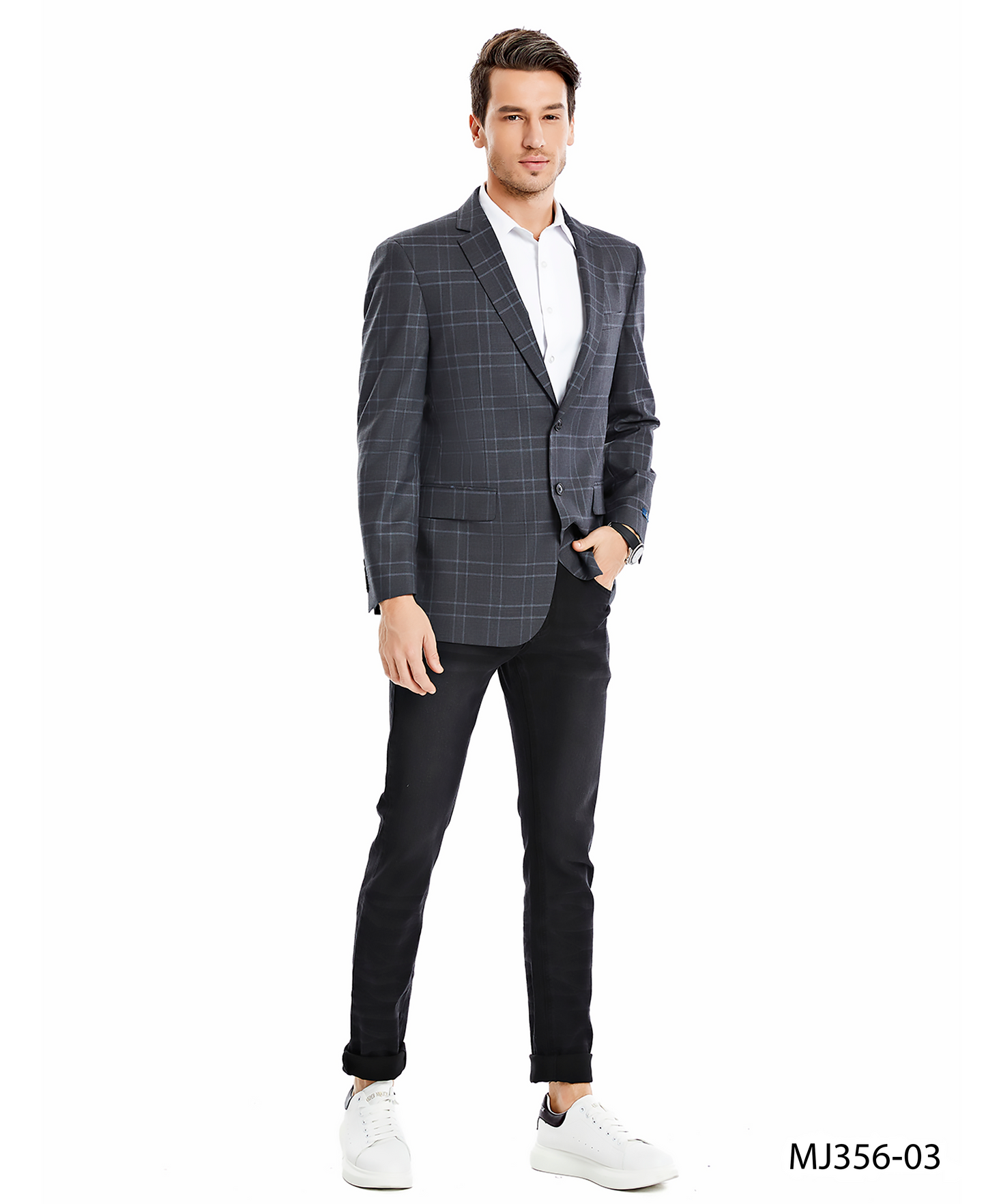 Dark Grey Plaid Notch Lapel Modern Fit Zegarie Men's Jacket