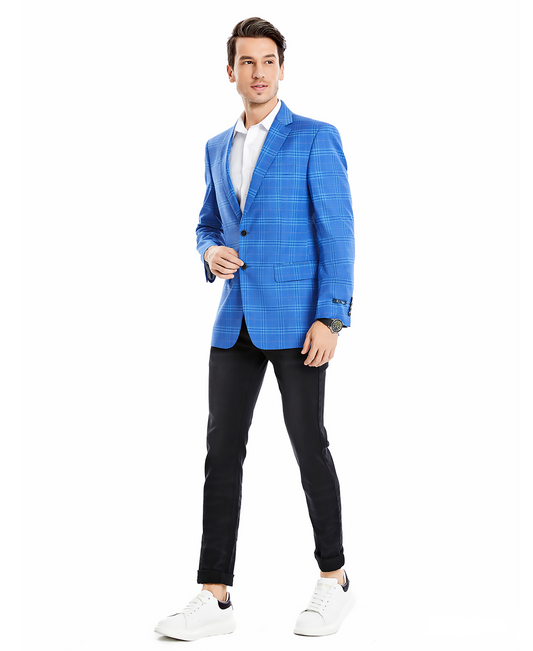 Blue Plaid Notch Lapel Modern Fit Zegarie Men's Jacket