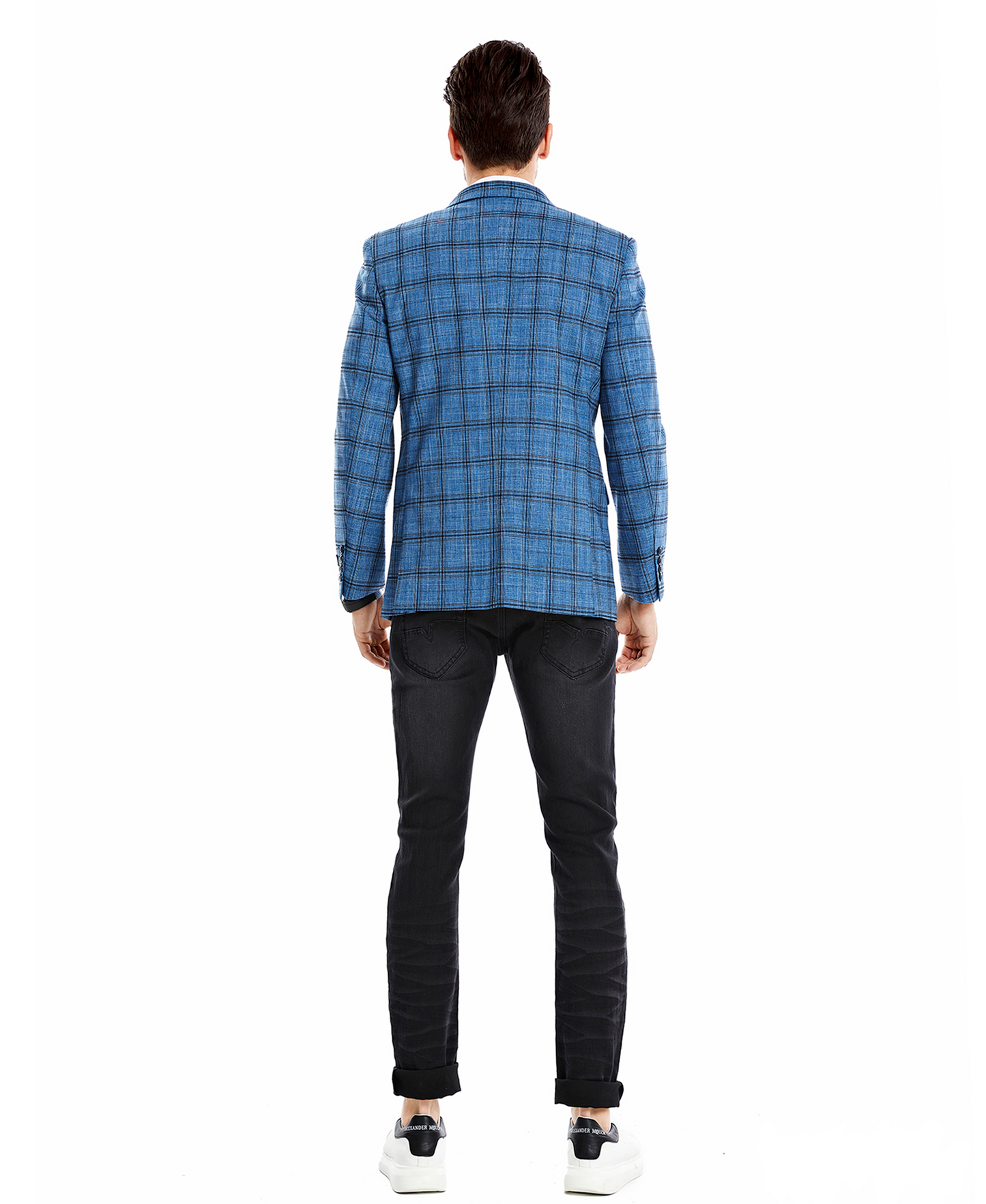 Teal Plaid Notch Lapel Slim Fit Tazzio Men's Jacket