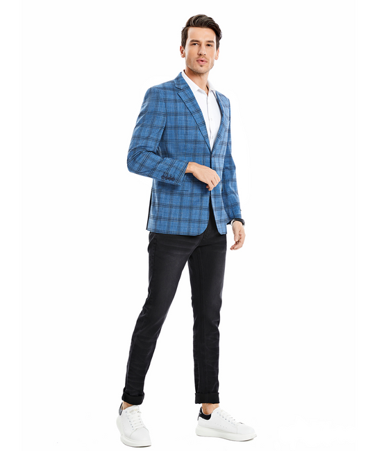 Teal Plaid Notch Lapel Slim Fit Tazzio Men's Jacket